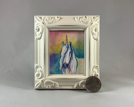 Unicorn Framed Miniature Watercolor Art Print by James Steeno Mini Art, Small Art, Tiny Art, Mythical Art