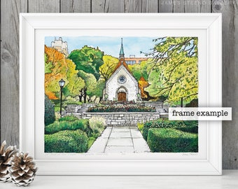 St Joan of Arc Chapel - Marquette University, Milwaukee Wisconsin Pen, Ink and Watercolor Art Print by James Steeno (Milwaukee County)