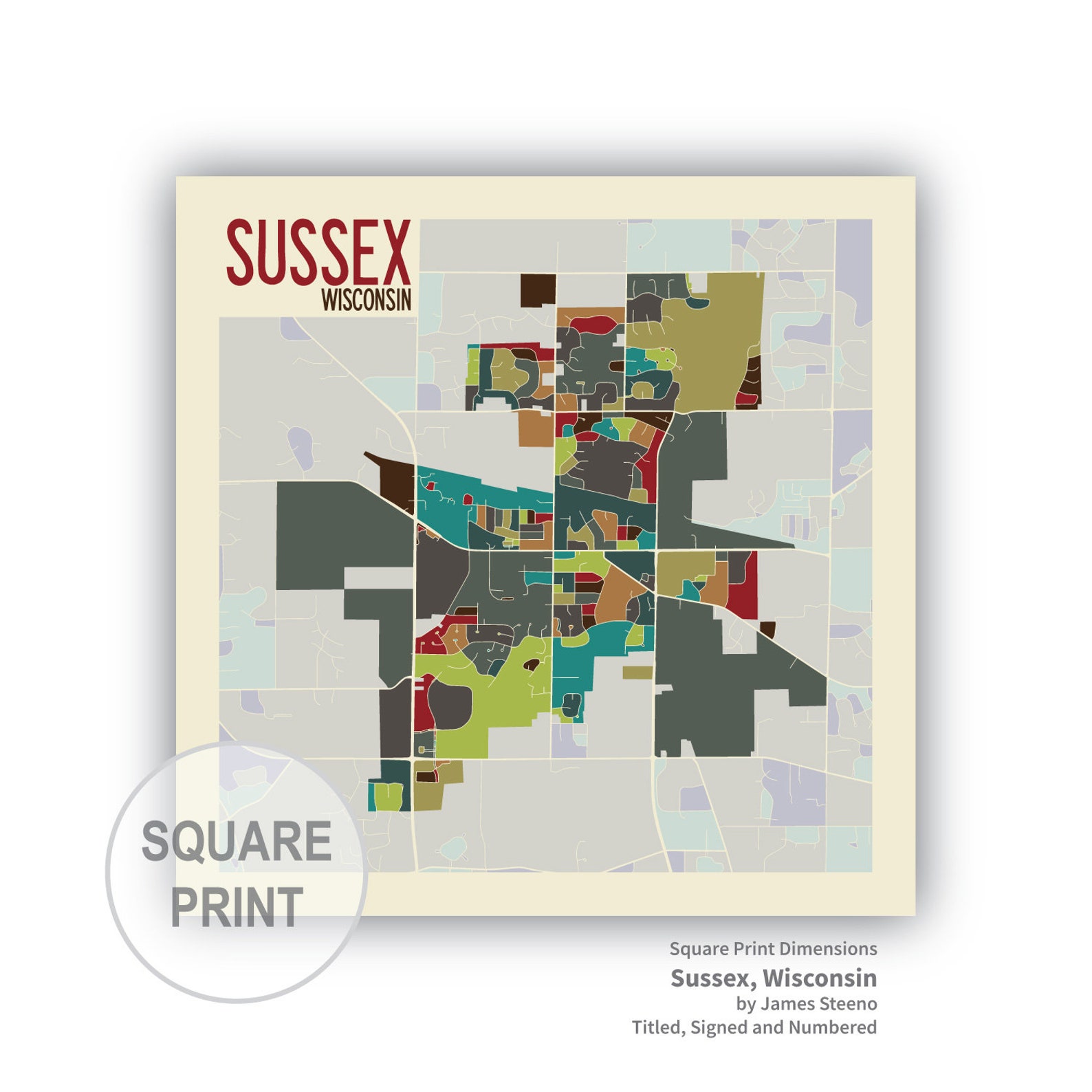 Sussex Wisconsin City Art Map Print waukesha County Lake Etsy