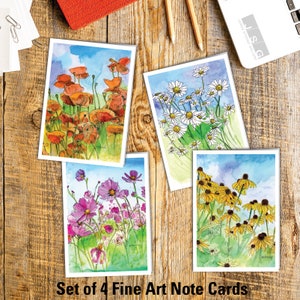 Set di 4 biglietti d'auguri ad acquerello Cottage Gardens di James Steeno. Biglietti di auguri botanici. Grazie. Interno vuoto. Biglietti per tutte le occasioni.