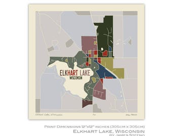 Elkhart Lake, Wisconsin City Art Map Print (Sheboygan County) by James Steeno