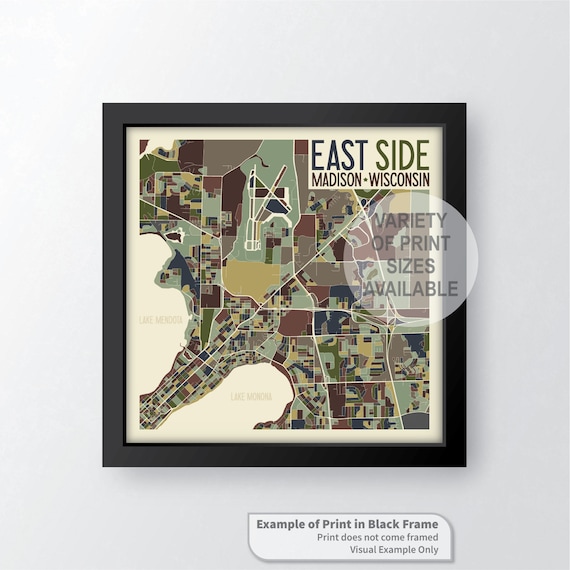 East Side Madison Wisconsin Neighborhood Art Map Print Etsy