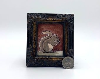 Eekhoorn ingelijste miniatuur aquarelkunstdruk door James Steeno Minikunst, kleine kunst, kleine kunst, dierenkunst