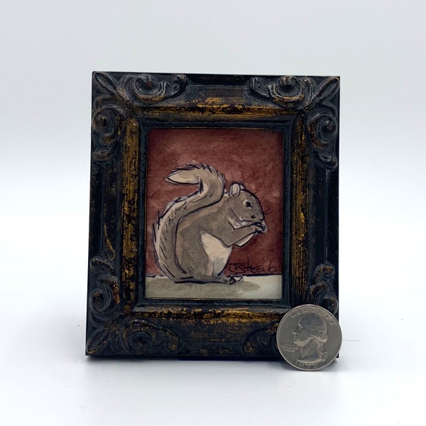 Squirrel Framed Miniature Watercolor Art Print by James Steeno Mini Art, Small Art, Tiny Art, Animal Art