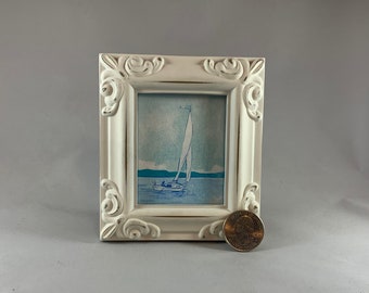 Sailboat Framed Miniature Watercolor Art Print by James Steeno Mini Art, Small Art, Tiny Art, Boat Art, Nautical Art, Coastal