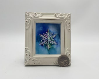 Snowflake Framed Miniature Watercolor Art Print by James Steeno Mini Art, Small Art, Tiny Art, Christmas Art, Winter Art, Snow Art