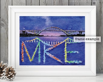 Hoan Bridge MKE Watercolor Art Print by James Steeno (Milwaukee Wisconsin)