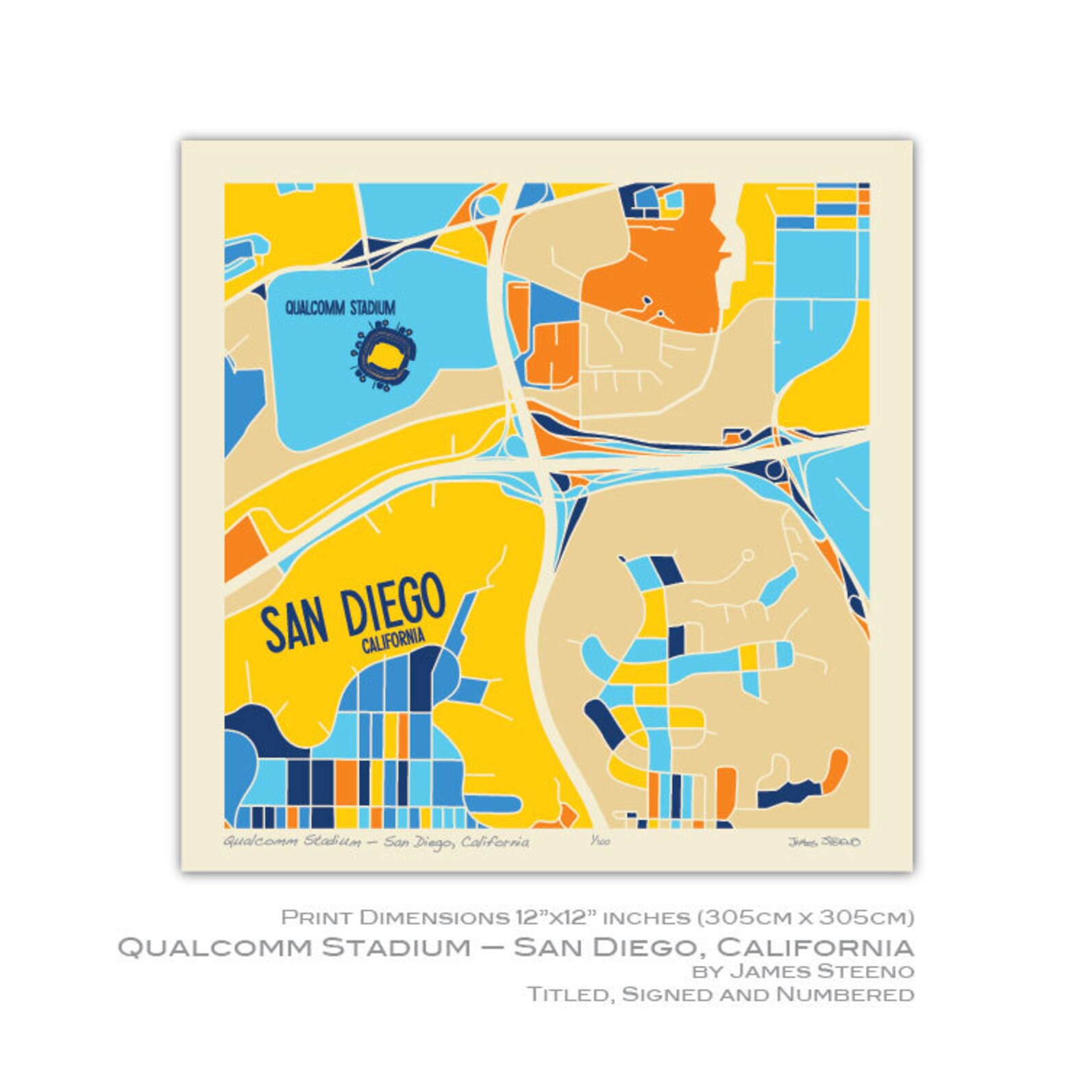 Qualcomm Stadium San Diego California Art Map Print by James  Etsy