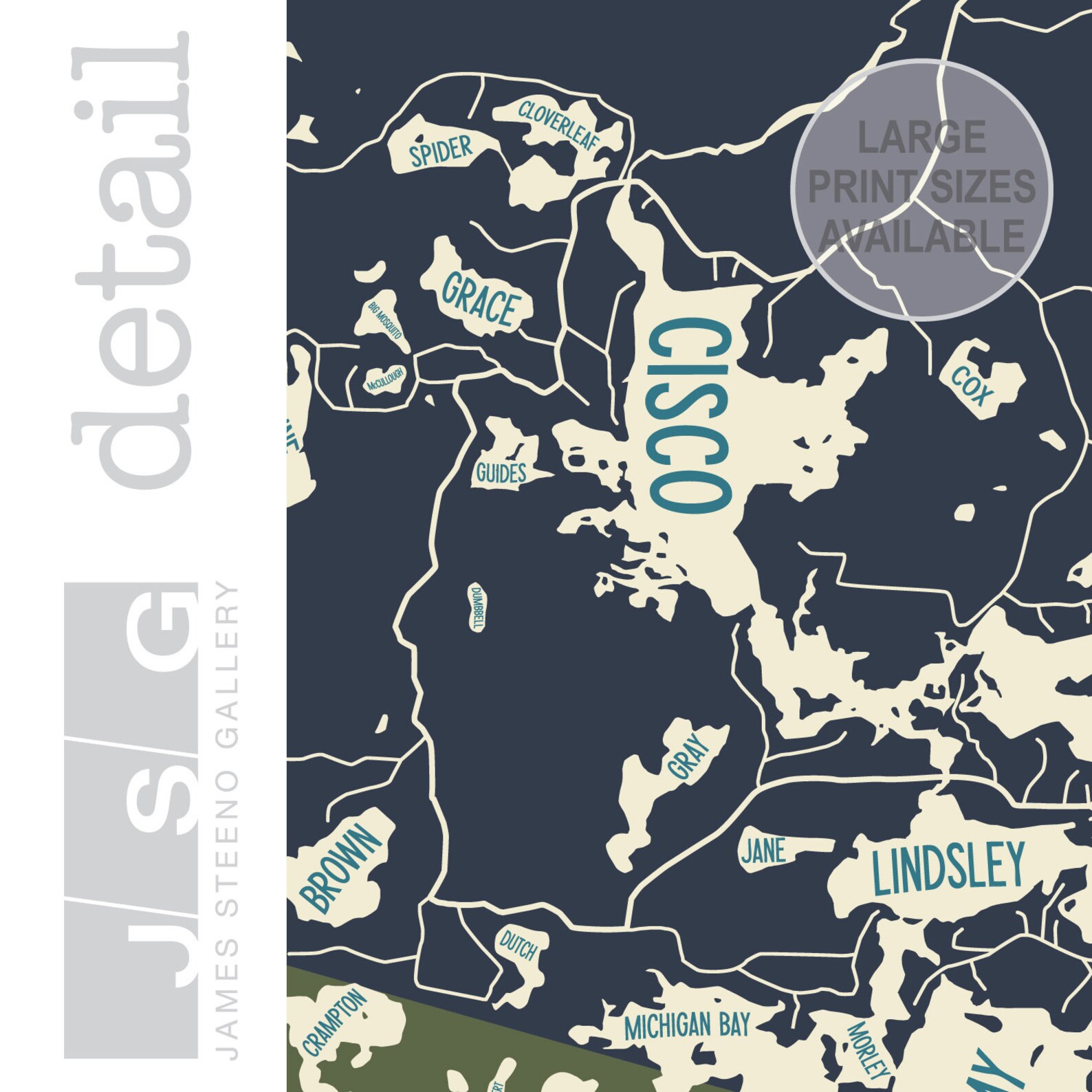 Cisco Chain of Lakes Wisconsin Michigan Art Map Print by Etsy