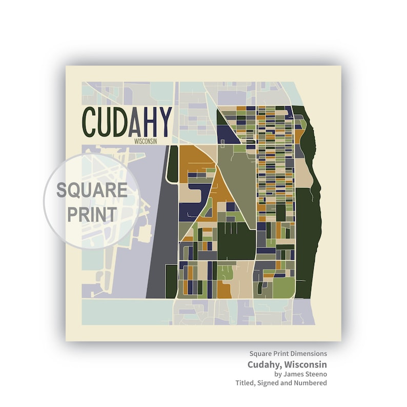 Cudahy Wisconsin Art Map Print milwaukee County by James Etsy