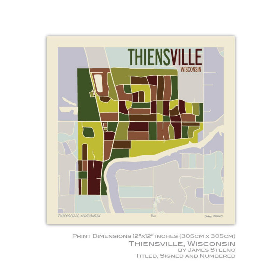 Thiensville, Wisconsin Art Map Print ozaukee County by James Steeno Etsy