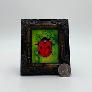 Lady Bug Framed Miniature Watercolor Art Print by James Steeno Mini Art, Small Art, Tiny Art, Bug Art, Garden Art, Insect Art