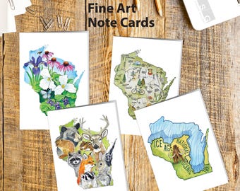 Wisconsin State Watercolor Note Card Set of 4 Greeting Cards by James Steeno Thank You Blank Inside All Occassion Cards