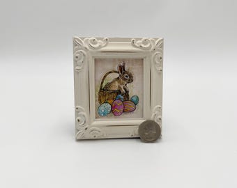 Bunny Basket Framed Miniature Watercolor Art Print by James Steeno Mini Art, Small Art, Tiny Art, Animal Art, Easter Art, Micro Art