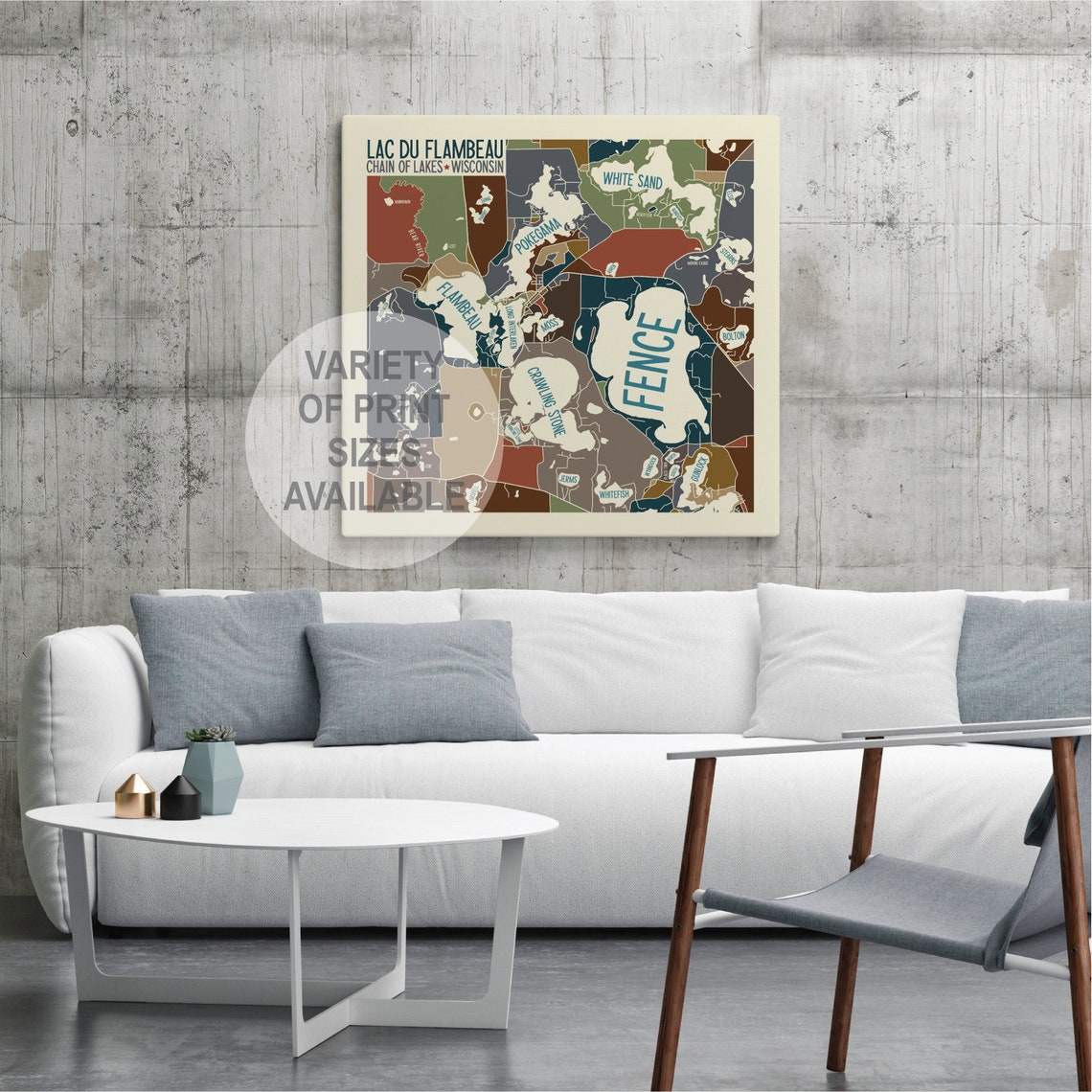 Lac Du Flambeau Chain of Lakes Wisconsin Art Map Print by Etsy