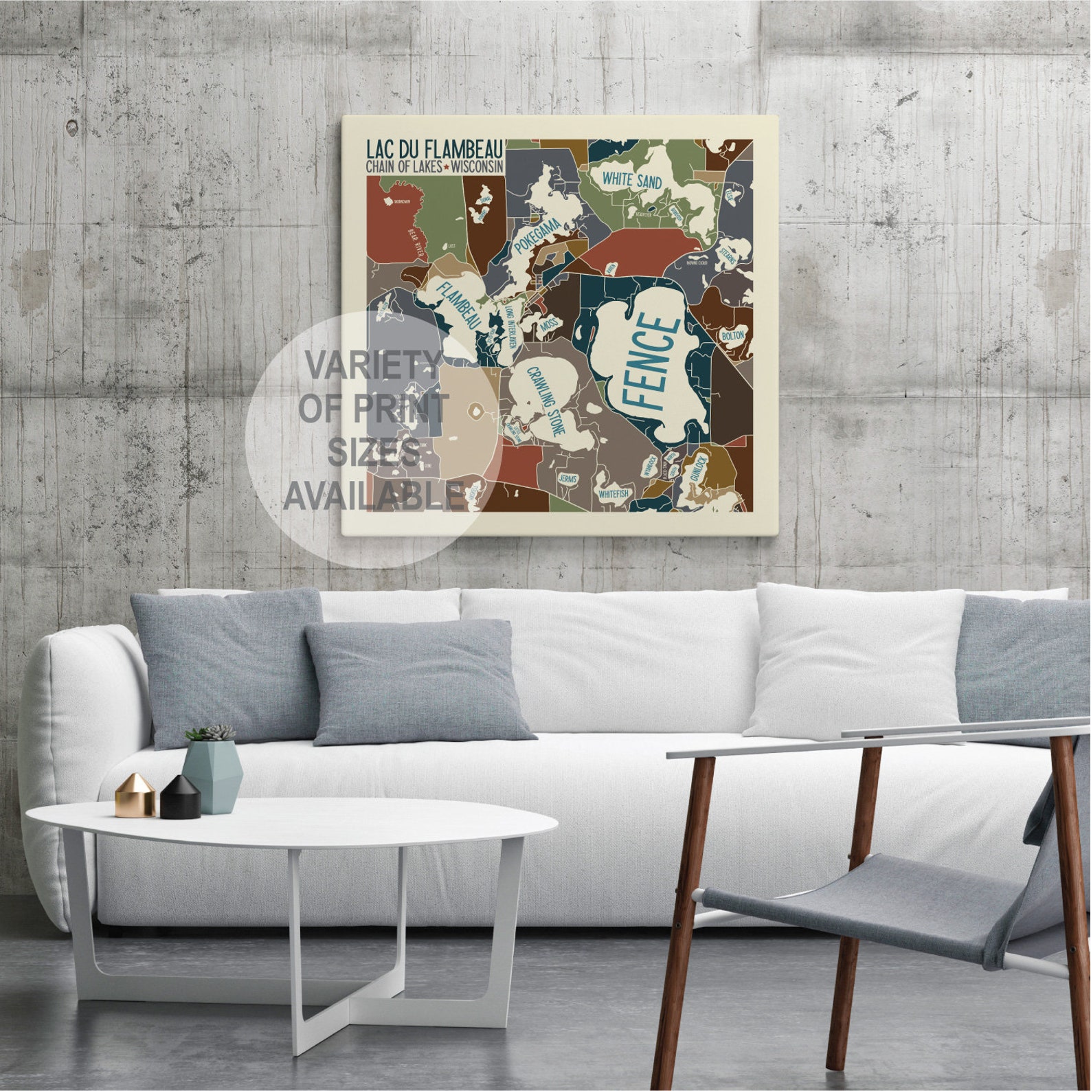 Lac Du Flambeau Chain of Lakes Wisconsin Art Map Print by Etsy