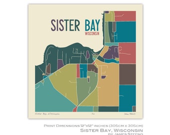 Sister Bay, Wisconsin City Art Map Print (Door County) by James Steeno