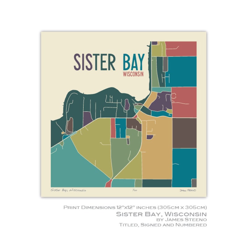Sister Bay Wisconsin City Art Map Print Door County By James Steeno
