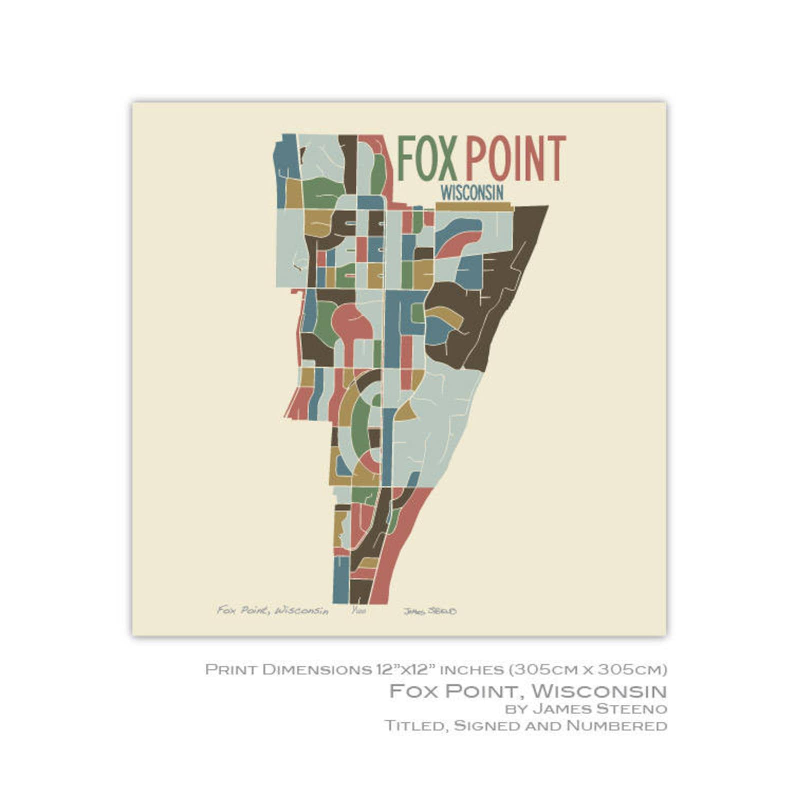 Fox Point Wisconsin City Art Map Print Milwaukee County WI By James Il Om75 
