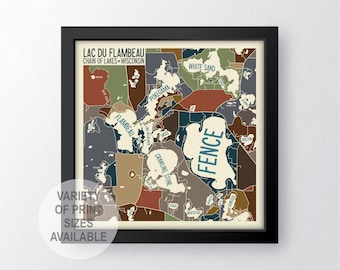 Lac du Flambeau Chain of Lakes, Wisconsin Art Map Print by James Steeno (Vilas County)