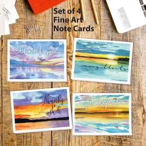 Merci Sunset Aquarelle Note Card Set de 4 par James Steeno Fine Art Cartes de vœux Merci Blank Inside