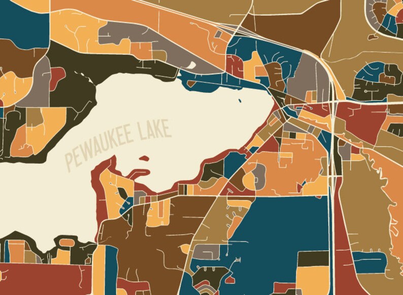 Pewaukee Wisconsin Art Map Print Waukesha County Lake Etsy