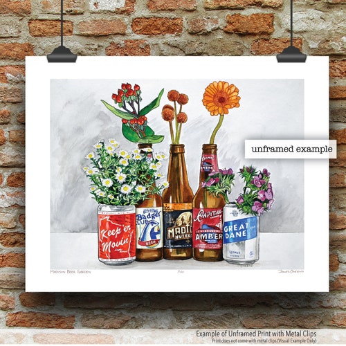 Madison Wisconsin Beer Garden Watercolor Art Print by James Steeno (Dane County) floral art, flower art