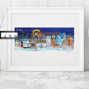Milwaukee Wisconsin City Mash Up Watercolor Art Print by James Steeno