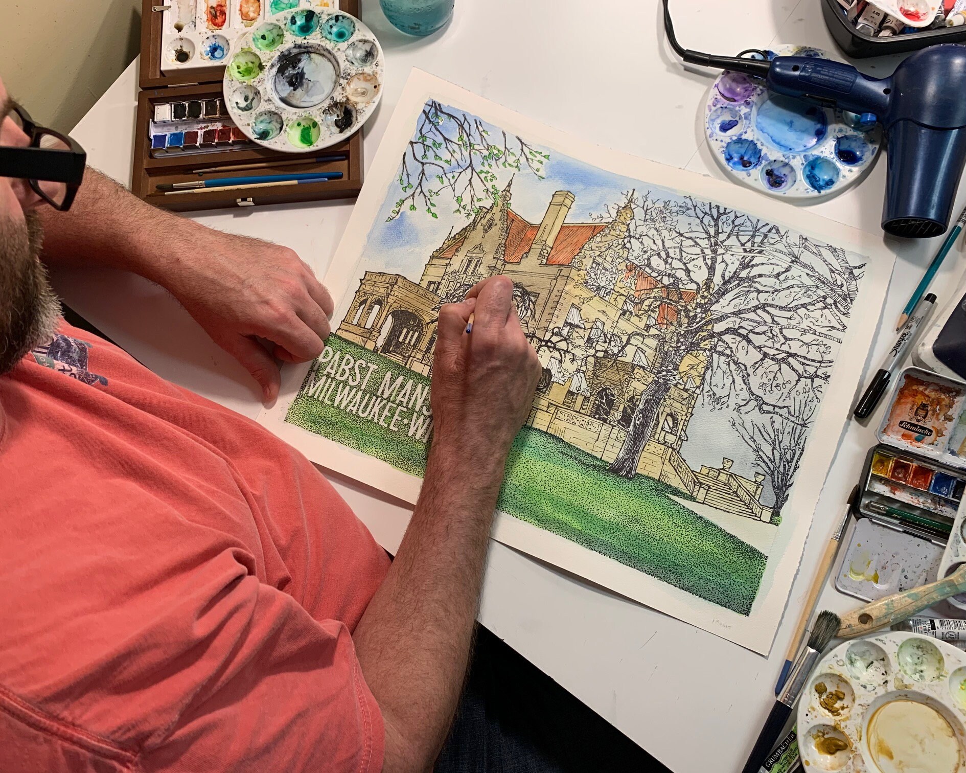 Pabst Mansion Milwaukee Wisconsin Pen Ink and Watercolor Art - Etsy