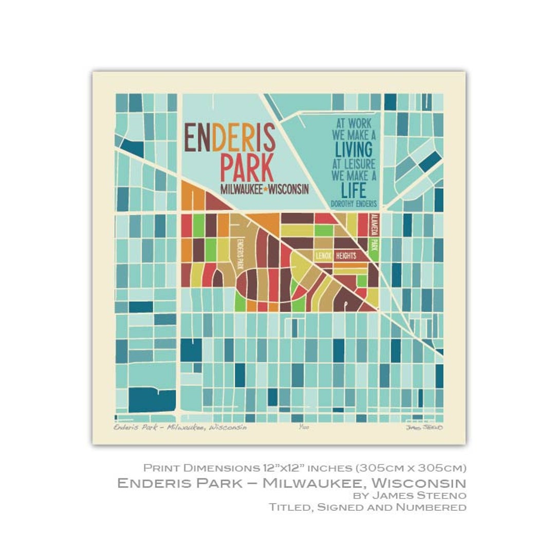 Enderis Park Milwaukee, Wisconsin Neighbrohood Art Map Print milwaukee