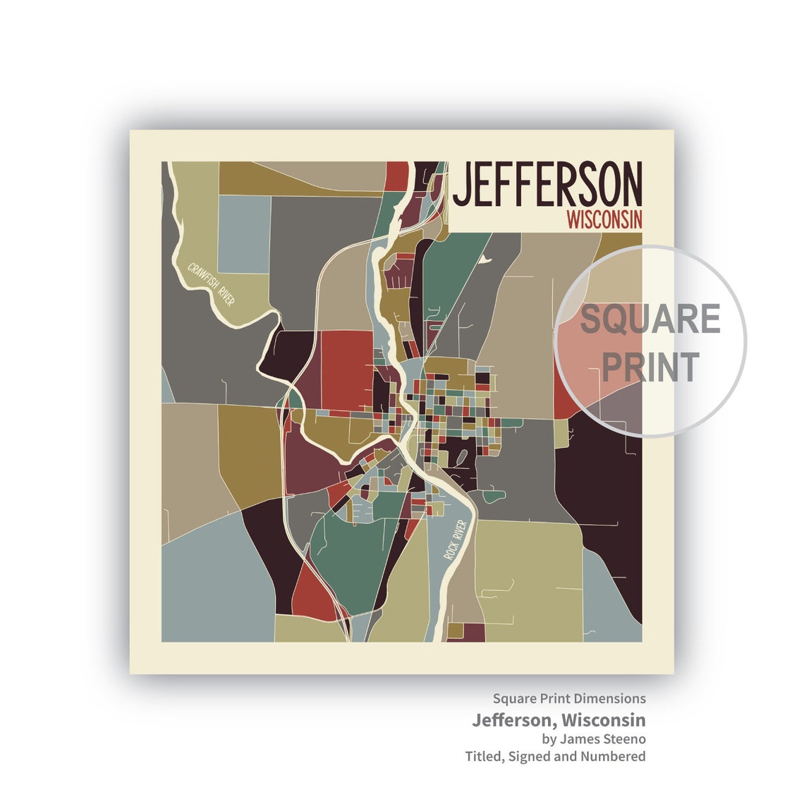Jefferson Wisconsin Art Map Print jefferson County by James - Etsy