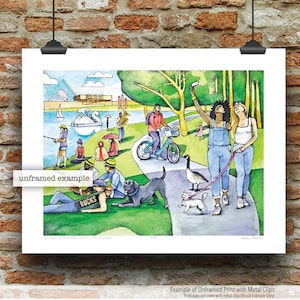 Sunday in Veterans Park - Milwaukee Pen/Ink & Watercolor Art Print by James Steeno (Milwaukee Wisconsin) Pointilism style