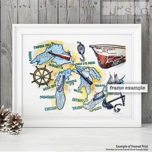 Great Lakes Ships Aquarell Kunstdruck von James Steeno (Milwaukee Wisconsin) Great Lakes Kunstwerk, Schiffswrack, Maritim, Nautik, Karte