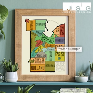 Impression d'art de carte typographique Greater Green Bay, Wisconsin par James Steeno (Brown County, De Pere, Howard, Suamico, Allouez, Ashwaubenon)