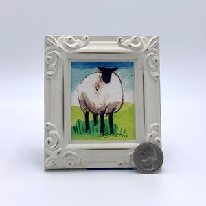 Sheep Framed Miniature  Watercolor Art Print by James Steeno Mini Art, Small Art, Tiny Art, Farm Art