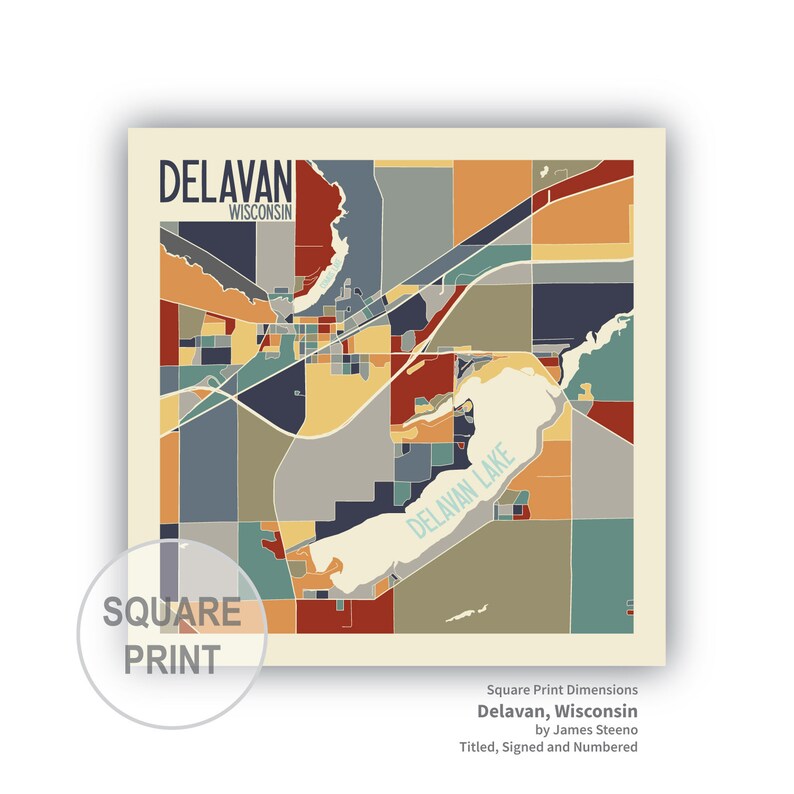Delavan Wisconsin Art Map Print by James Steeno Delavan Lake Etsy