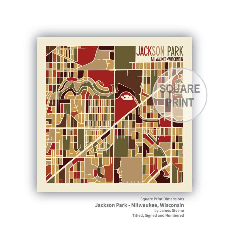 Jackson Park Neighborhood Milwaukee Wisconsin Art Map Print Etsy