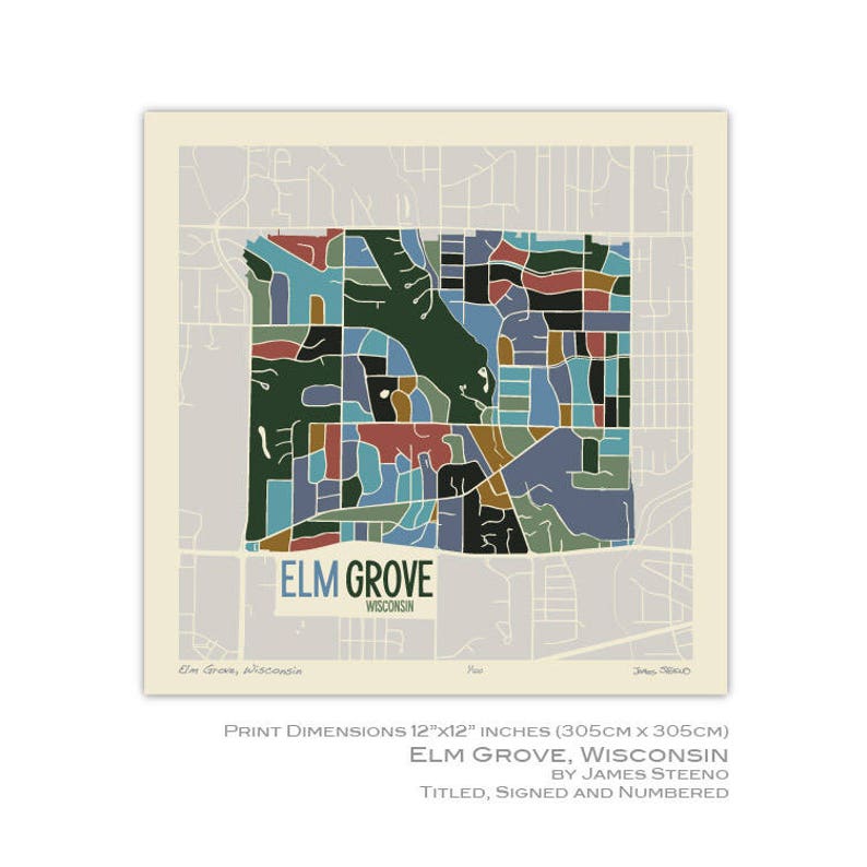 Elm Grove Wisconsin City Art Map Print Waukesha County by Etsy
