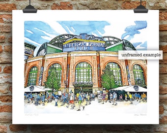 AmFam Field, Milwaukee Wisconsin Pen, Ink and Watercolor Art Print by James Steeno (Milwaukee County)