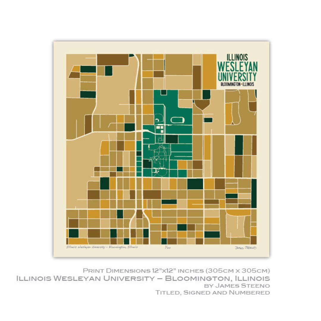 Illinois Wesleyan University Bloomington, Illinois Campus Art Map Print ...