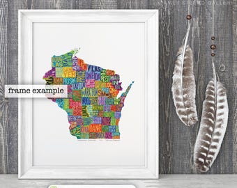 Wisconsin Counties Watercolor Art Map Print by James Steeno