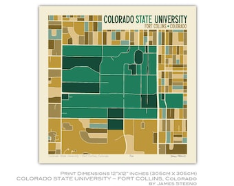 Colorado State University - Fort Collins, Colorado Campus Art Map Print (Larimer County) by James Steeno