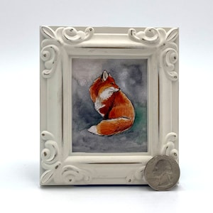 Crafty Fox Framed Miniature  Watercolor Art Print by James Steeno Mini Art, Small Art, Tiny Art, Animal Art