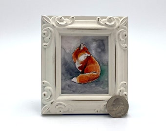 Crafty Fox Framed Miniature  Watercolor Art Print by James Steeno Mini Art, Small Art, Tiny Art, Animal Art