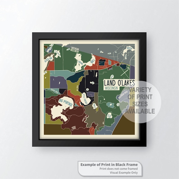 Land O'lakes Wisconsin Art Map Print by James Steeno - Etsy