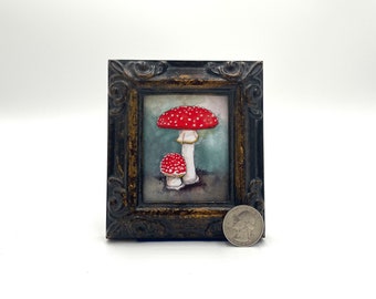 Fairy Garden Red Mushroom Framed Miniature Watercolor Art Print by James Steeno Mini Art, Small Art, Tiny Art, Garden Art, Fairy Art