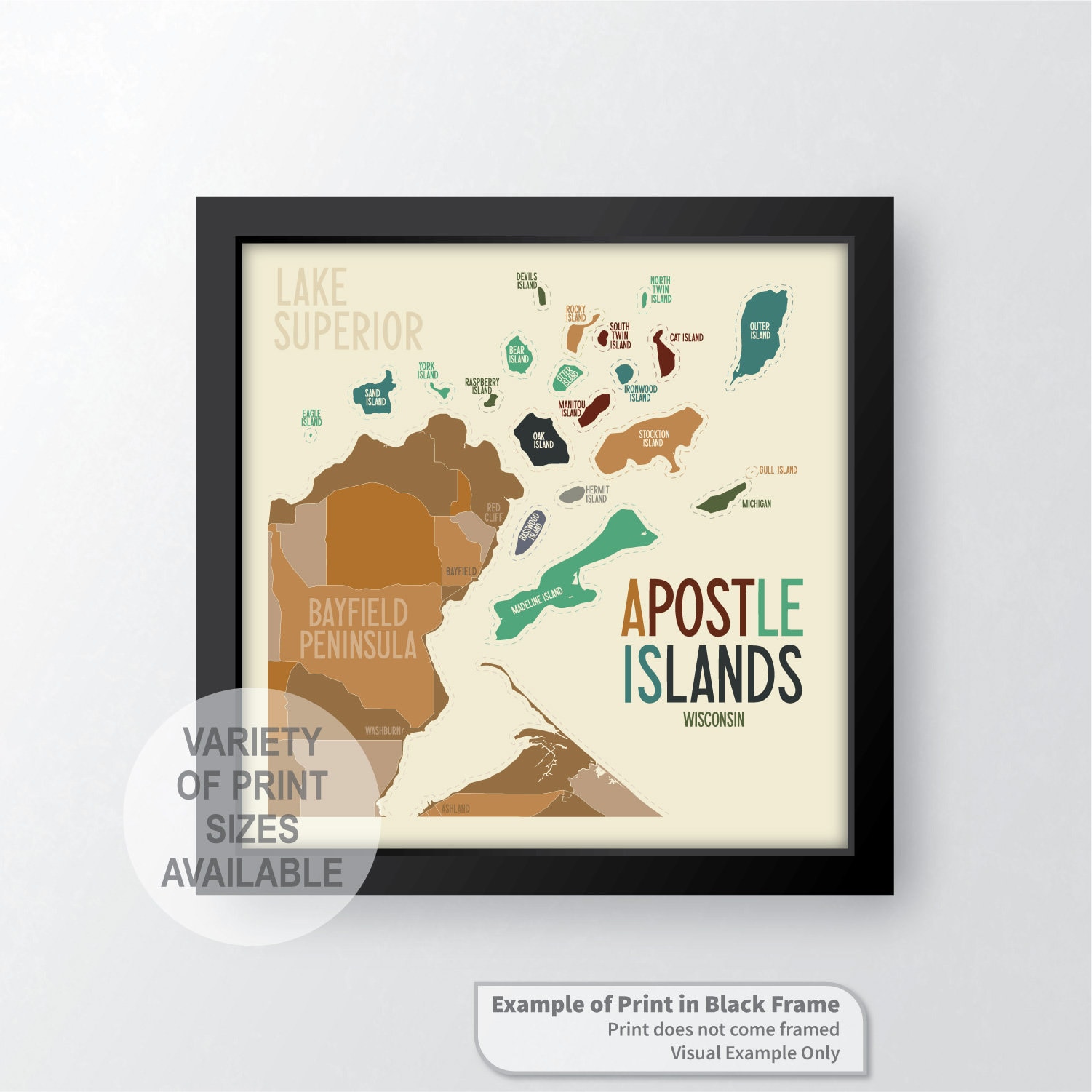 Apostle Islands Wisconsin Art Map Print lake Superior - Etsy