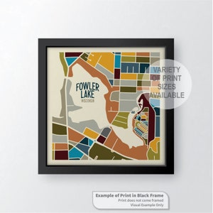 Fowler Lake, Wisconsin Art Map Print (Oconomowoc Wisconsin, Waukesha County, Lake Country) door James Steeno