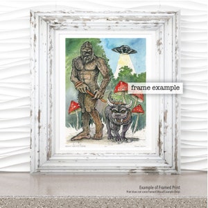 Bigfoot Walking A Hodag Wisconsin Cryptids aquarel kaart Art Print door James Steeno Cryptozoology, Wisconsin Legends, mythisch monster