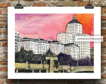 Cudahy Tower Milwaukee Wiscsonin Pen, Ink and Watercolor Art Print by James Steeno (Milwaukee County)
